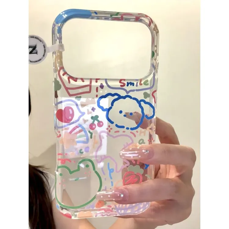 治愈系彩色绘画线条小狗适用iphone17promax苹果16手机保护壳新款