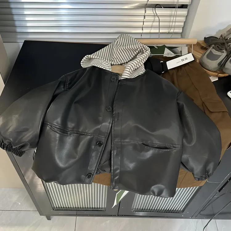 男童秋冬加绒加厚皮衣冬季儿童连帽痞帅洋气外套宝宝双层保暖夹克