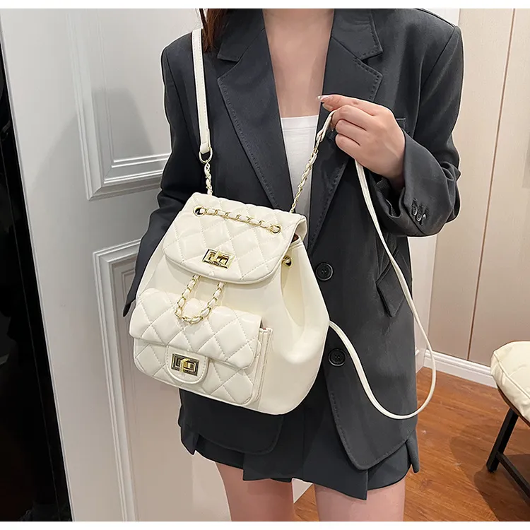 日系双肩包女2025年爆款韩版菱格高级感学生书包手提包质感小背包