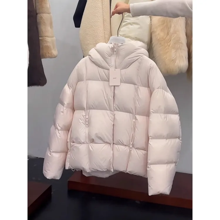 2025冬季新款韩版短款棉服外套女冬季连帽加厚小个子泡芙粉色棉服