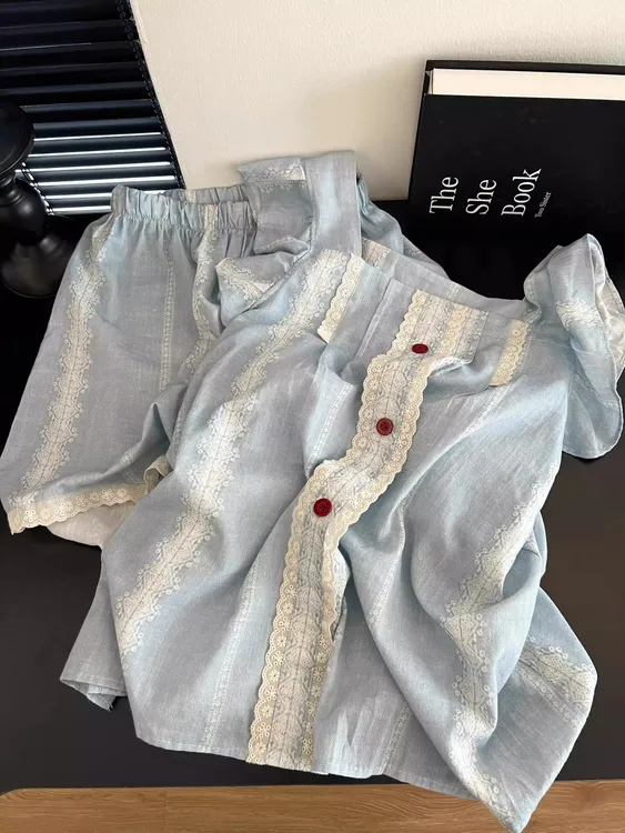 【DMXJ大梦想家】少女蕾丝花边拼接睡衣女款夏季新款撞色家居服套装