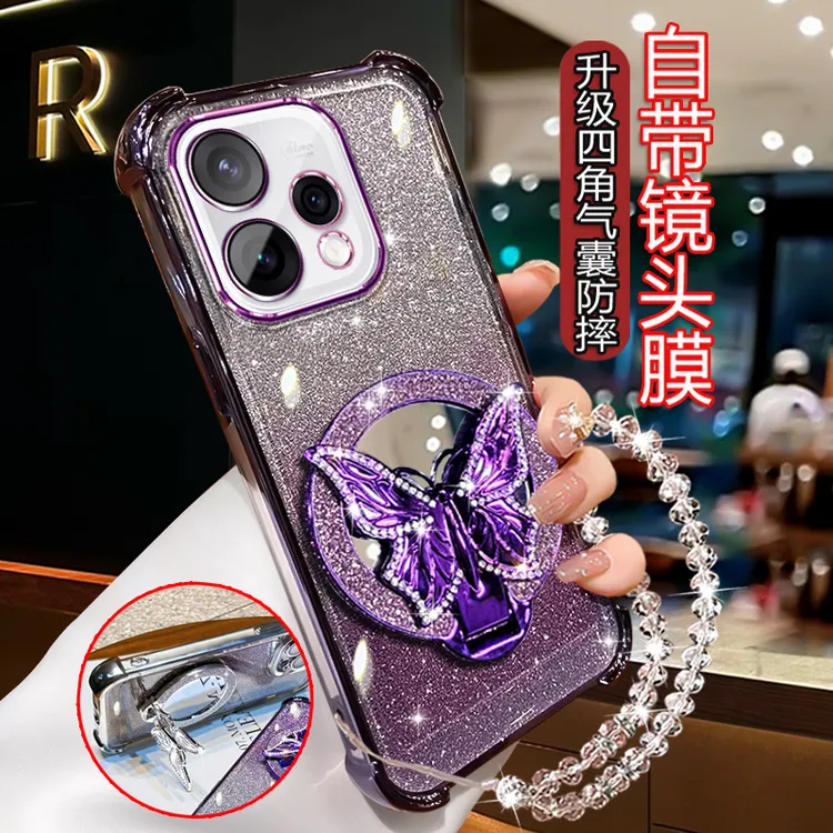 适用OPPOReno15c网红手机壳女 时尚镶钻支架高级感PMD110镜头保护