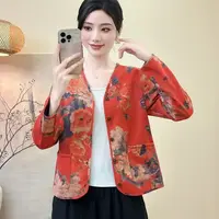 秋季花色上衣短款时尚休闲百搭复古宽松民族风长袖洋气女士妈妈装