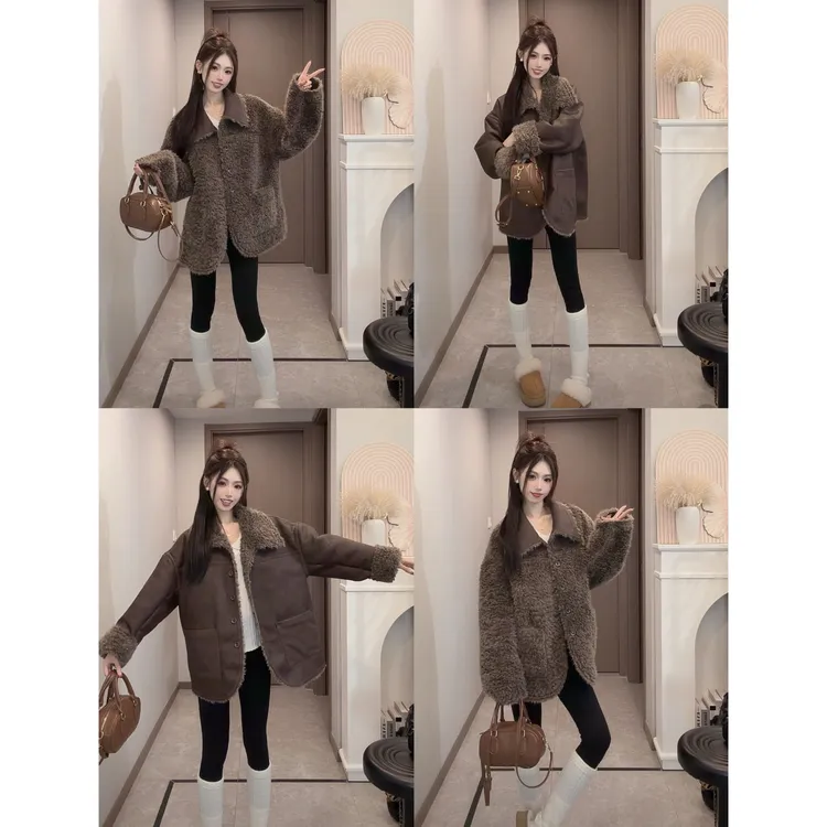 皮毛一体美拉德羊羔绒外套女冬2025新款时髦复古高级感两面穿上衣