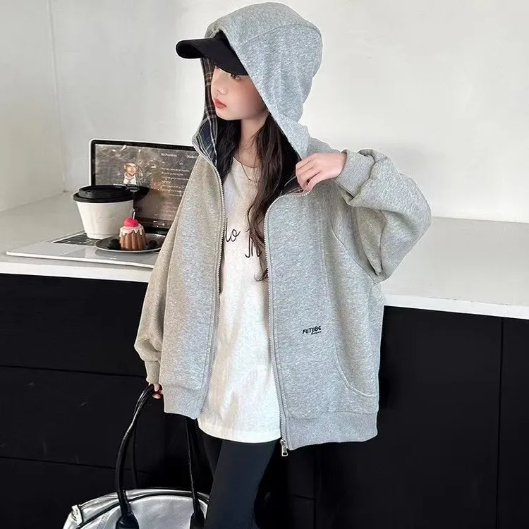 女童春秋款外套2025新款儿童秋季休闲夹克中大童秋季连帽棒球服潮