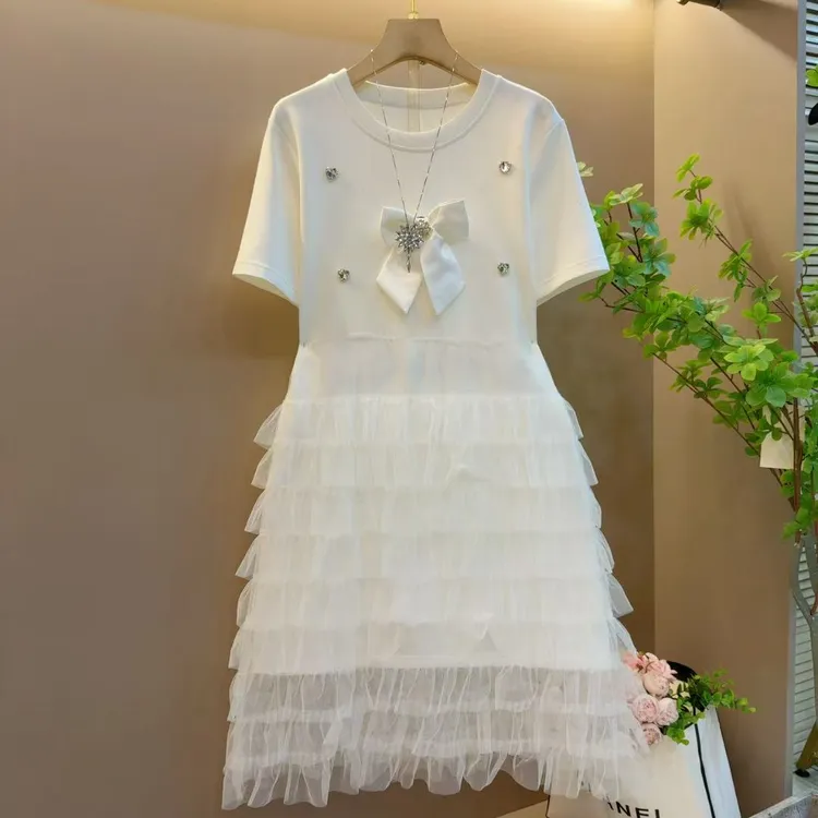 时尚洋气冬装新款大码女装多层拼纱连衣裙