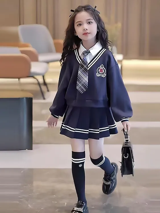 女童秋装2025新款套装儿童学院风春秋季洋气时髦假两件JK女孩裙子