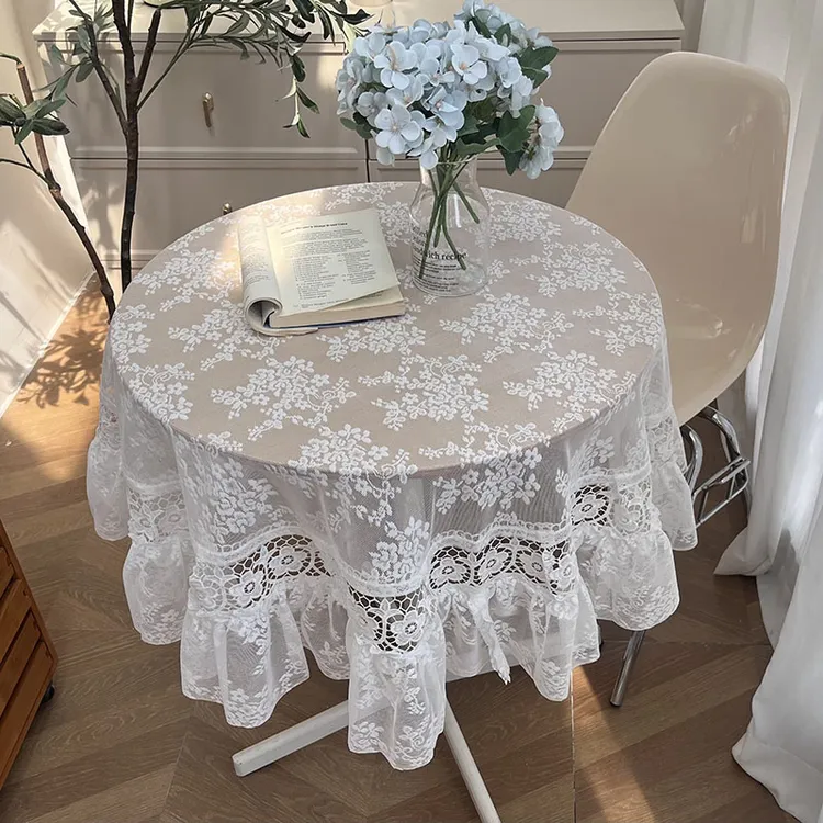 圆形蕾丝桌布高档欧式轻奢法式奶油风防尘餐桌茶几盖布