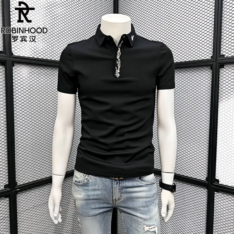 罗宾汉/ROBINHOOD短袖T恤男士夏季潮牌POLO衫新款翻领冰丝上衣服 