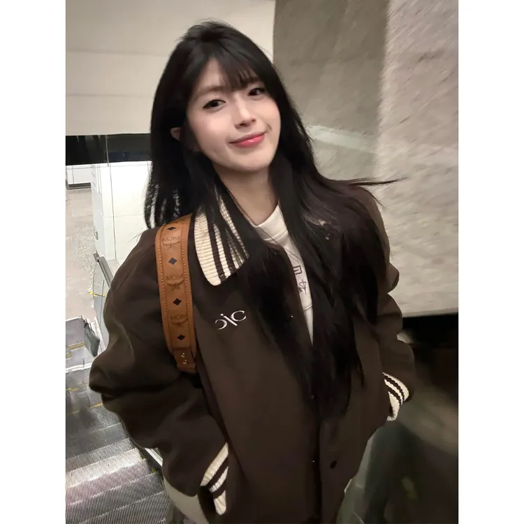 美式复古棒球服外套女早秋新字母刺绣翻领夹克宽松美拉德穿搭上衣