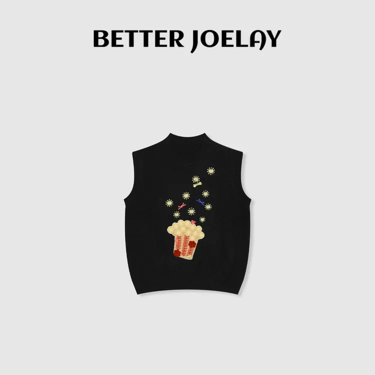 BETTER JOELAY-【黑底刺绣】羊毛针织套头马甲通勤百搭休闲LL6234