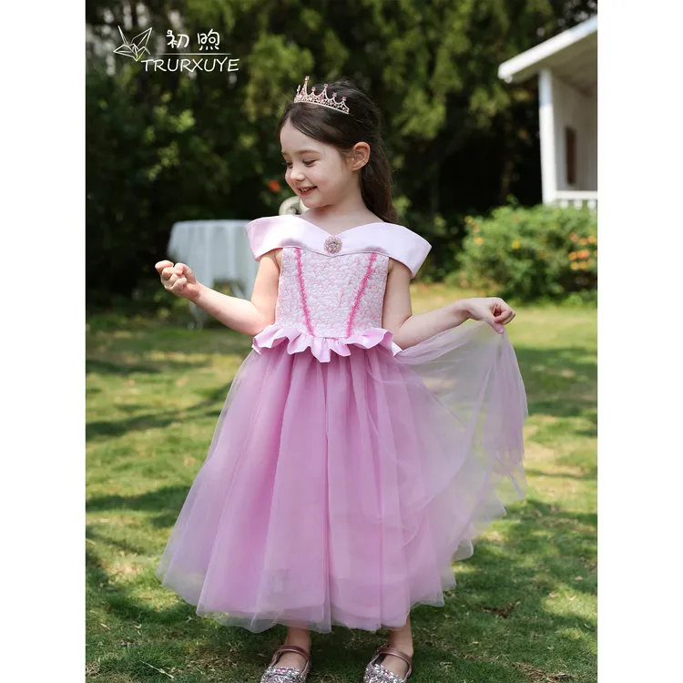 初煦睡美人爱洛公主礼服裙女童粉色重工儿童提花童话公主裙连衣裙