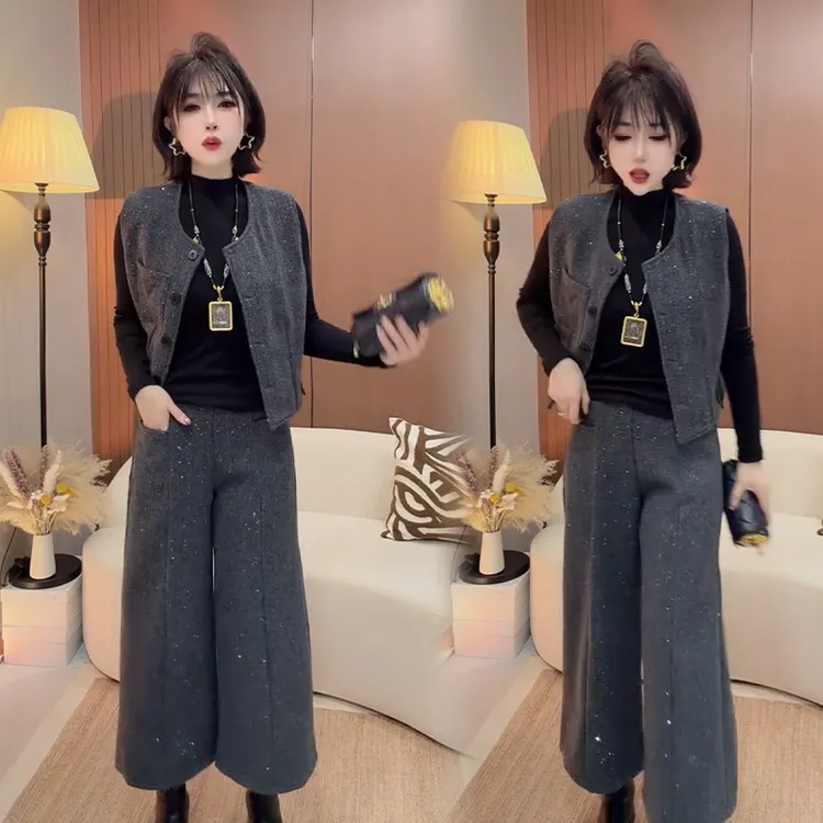2025秋冬新款时尚显瘦气质网红高档套装女高级百搭宽松大码三件套