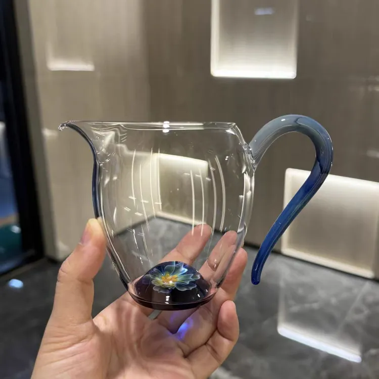 耐热高端花珠星空海棠花底如玉凤颜玻璃公道杯玛瑙公道杯功夫套组