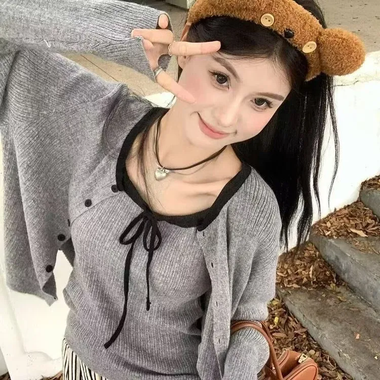 【品质】2025显瘦吊带背心针织衫上衣秋季两件套针织开衫新款