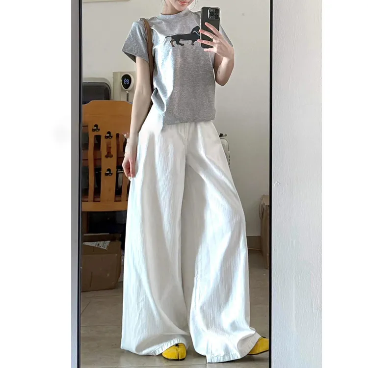 【破价+运费险+现货】白色宽松拖地牛仔裤女夏季高级感垂感阔腿裤子