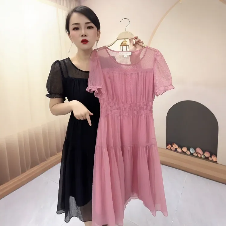 2025夏季新款高腰显瘦气质减龄时尚连衣裙百搭甜美大码收腰连衣裙