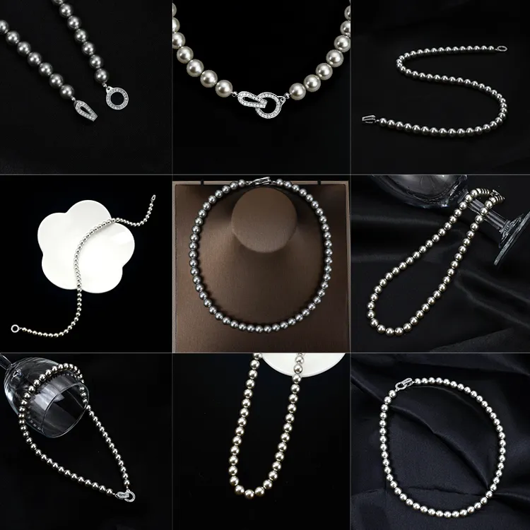 合金仿珍珠项链 中性简约锁骨链长款设计感毛衣链气质轻奢颈链简