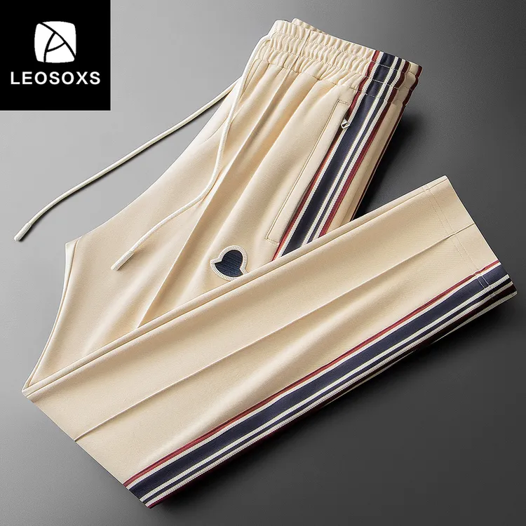 秋冬高端时尚潮流运动休闲裤男士撞色刺绣微阔卫裤男款直筒厚裤子