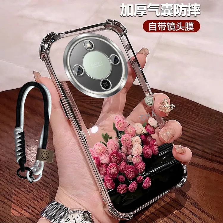 复古玫瑰适用荣耀X70手机壳四角防摔套x70轻奢全包带镜头膜软硅胶