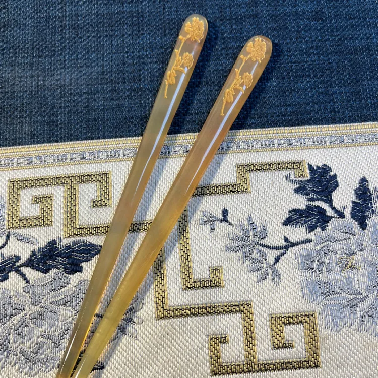 天然羊角盘发古风简约牡丹雕刻纯手工发簪