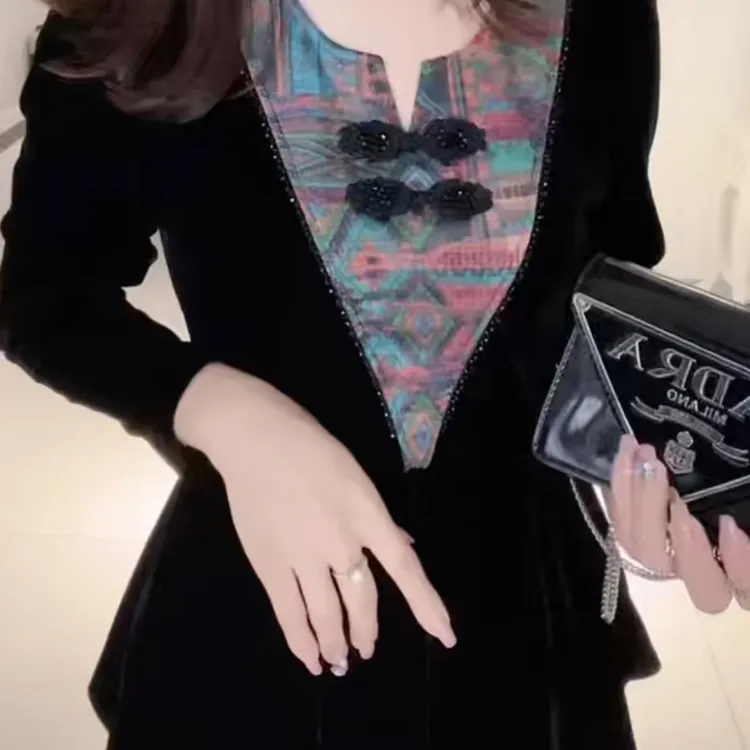 气质丝绒拼接长袖衬衫女秋季修身显瘦打底衫