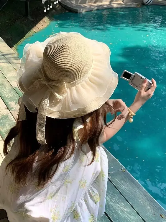 超仙气质蕾丝显脸帽子草帽海边度假沙滩拍照遮阳防晒夏季太阳帽女
