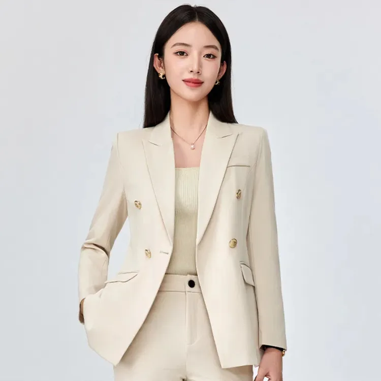高端杏色西装套装女春秋职业正装气质西服珠宝酒店经理工作服外套