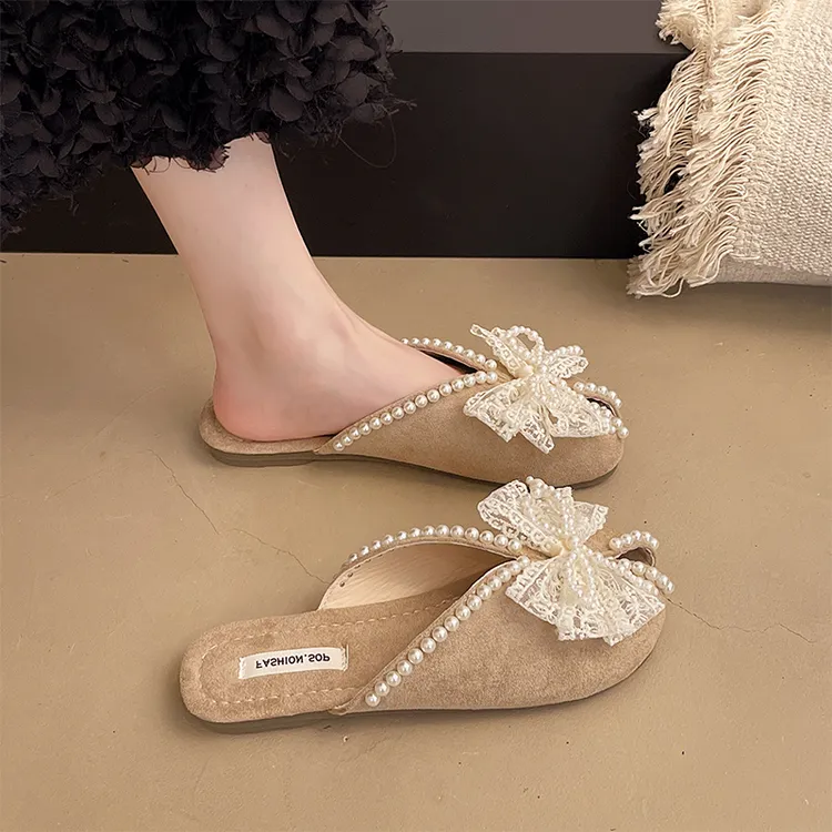 拖鞋女夏季外穿2025新款蝴蝶结包头半拖高级感配裙子低跟懒人凉拖