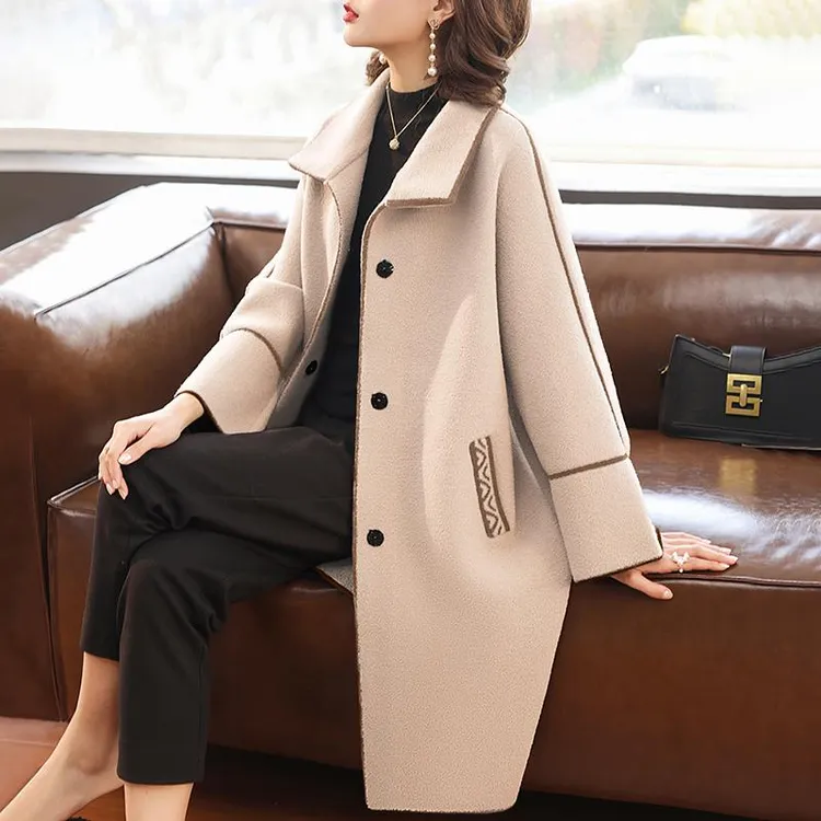 皮尔卡丹2025新款妈妈春装高贵双面呢外套中老年女春秋洋气阔太太