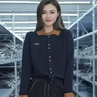 【例畔精选】秋冬设计感轻奢气质翻领拼色刺绣高级感针织开衫A909#