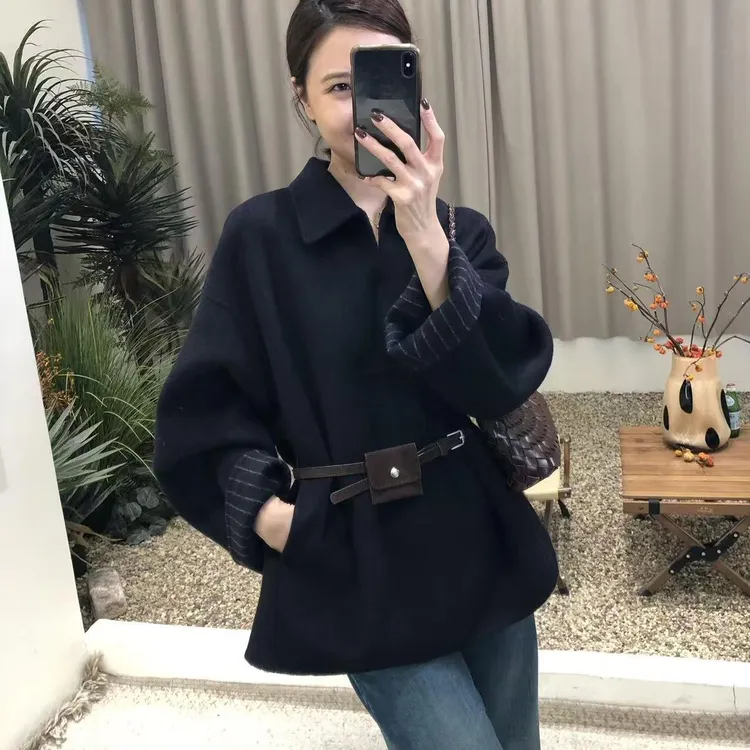 韩系复古‘冬季新品100羊毛双面大衣2025时尚气质羊毛外套（配腰带）