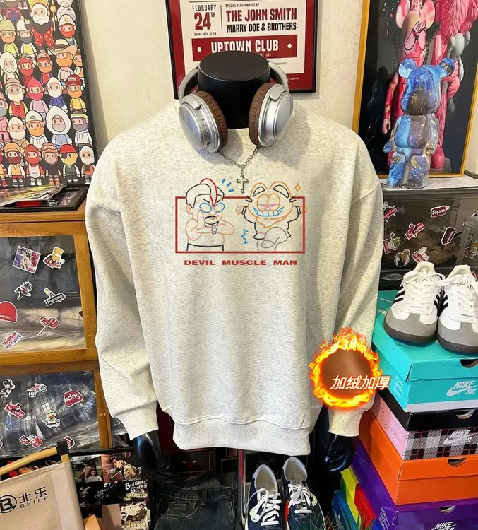 男款卫衣秋冬新款星爷加菲猫印花个性休闲重磅加绒百搭外套卫衣男