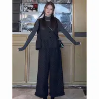 781#大码胖mm时尚穿搭上衣套装女韩系休闲打底衫马甲长裤三件套