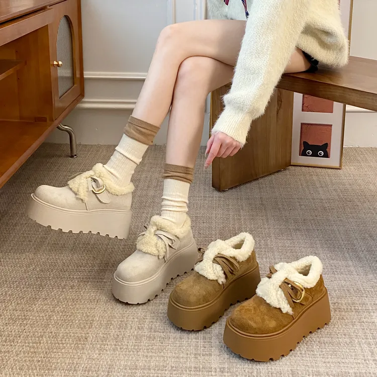 贾不假厚底加绒棉鞋女2025新款冬季爆款百搭桑坡勃肯鞋小个子增高
