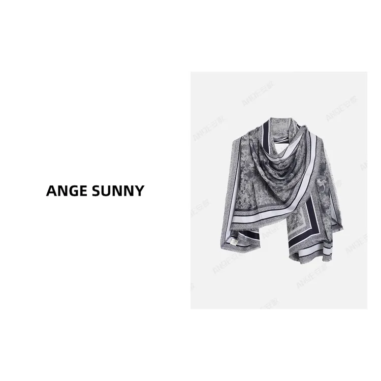 ANGE SUNNY【周也同款 丛林动物羊毛方巾】桑蚕丝披肩轻奢百搭时尚