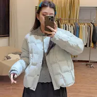 小思 圆领轻薄羽绒服磁吸扣方格女短款50鸭绒宽松保暖外套2