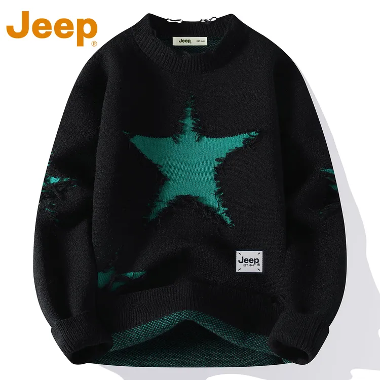 JEEP吉普高品质针织毛衣男款秋冬季潮牌加厚保暖宽松休闲圆领上衣