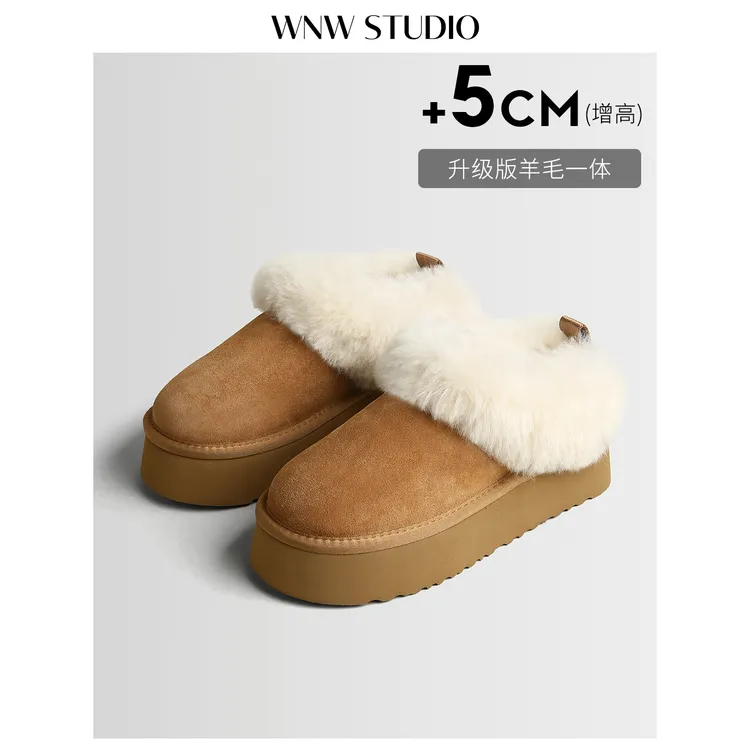 唯女王真皮羊毛一体雪地靴女2025新款冬加绒保暖毛毛棉鞋厚底短靴