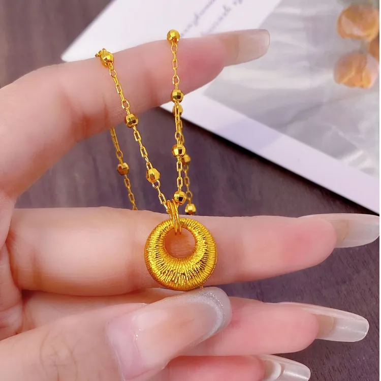 铜合金项链 【蹦迪珠琏条送小坨吊坠】复古金坨坨吊坠项链轻奢