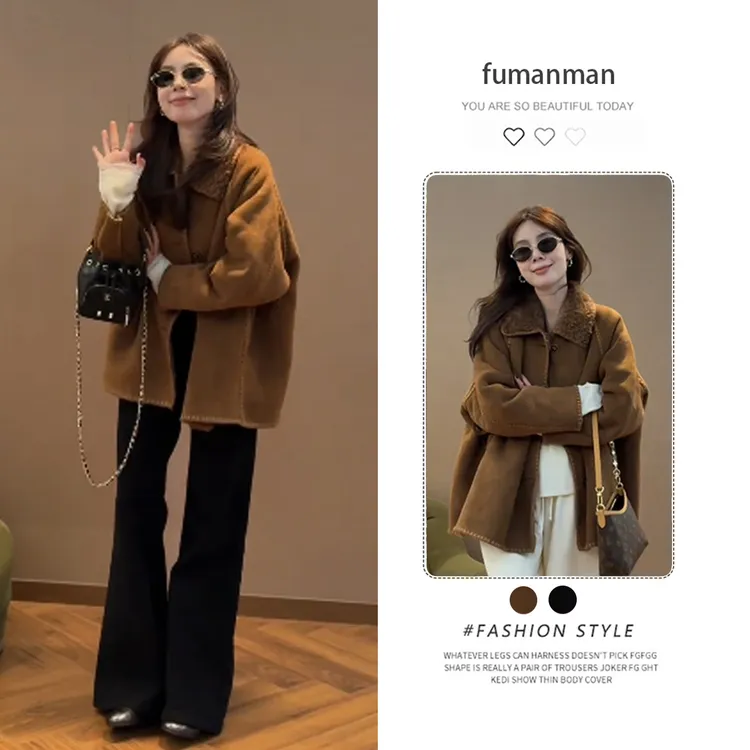 冬季一整套女装2025新款韩版气质通勤显瘦短外套搭配阔腿裤两件套