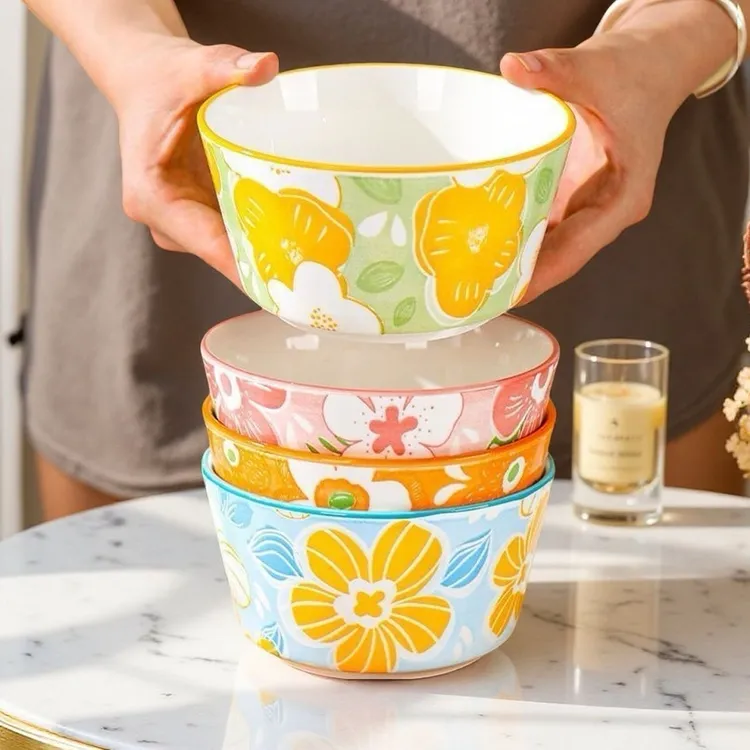 【4只混装】花漾年华4.7英寸碗4只装日式北欧风高温釉下彩陶瓷新款