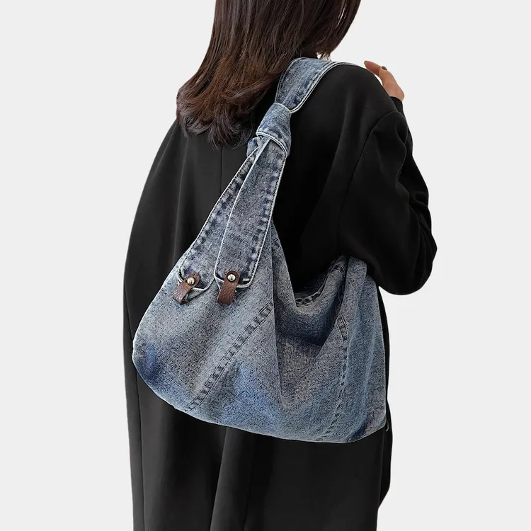 背不烂百搭复古水洗牛仔布单肩斜挎包女大容量文艺慵懒风小众布包