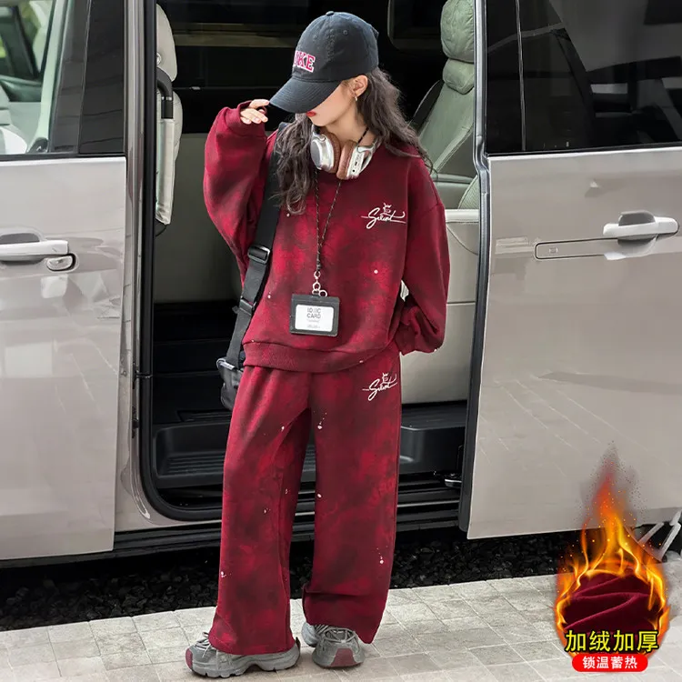 中大童年服童装女童6-12岁潮流套装儿童卫衣阔腿裤秋冬款加绒加厚