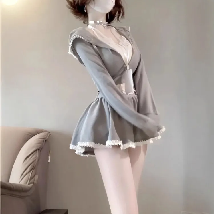 假两件显瘦连帽卫衣上衣外套女新款早秋高腰防走光半身短裙