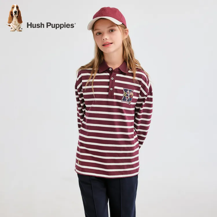 S暇步士童装2025年秋新款精美绣花Polo长袖条纹衫HPTQND11CP517