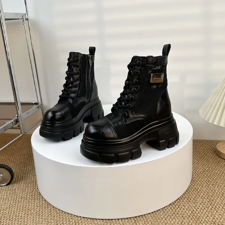 马丁靴女款2025夏季新款透气薄款软底镂空增高英伦风高跟显瘦短靴