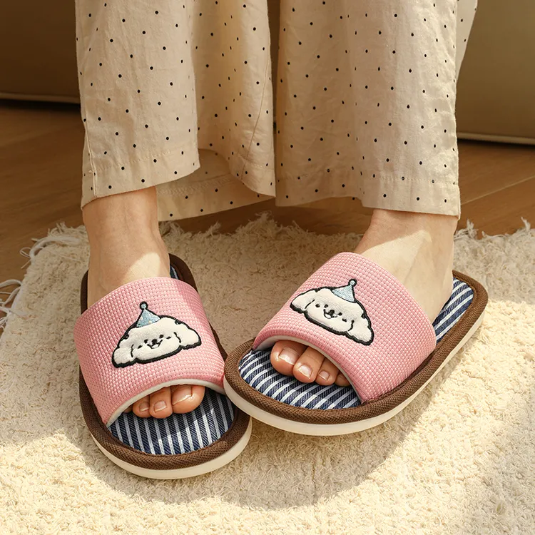 可爱亚麻拖鞋女款四季居家室内软底防滑舒适透气吸汗卡通凉拖鞋女