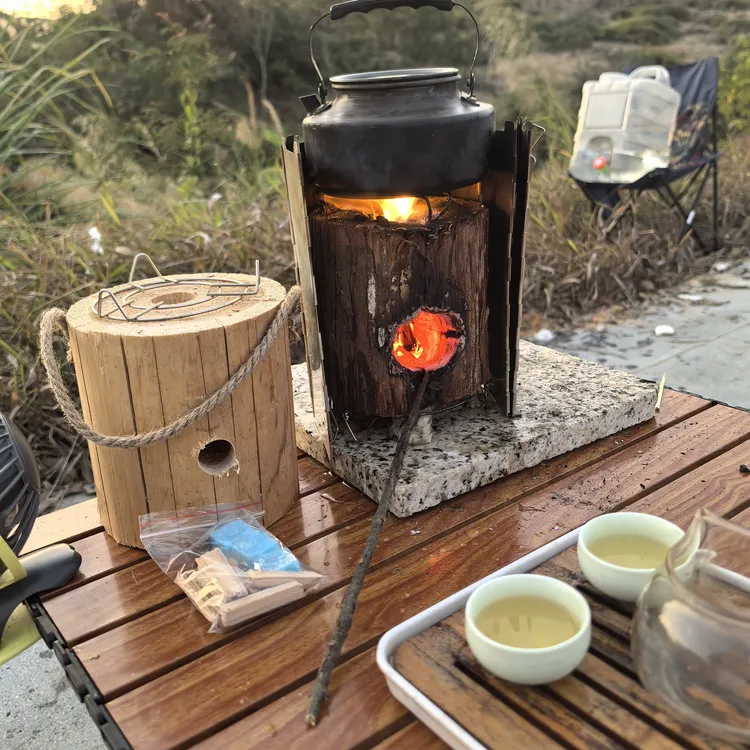 柴火炉篝火氛围瑞典火炬原木火炉户外烹饪围炉煮茶冬天露营氛围感