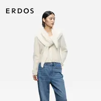 ERDOS V领女士针织开衫25年早秋新品双面双提蓬松马海毛优雅上衣